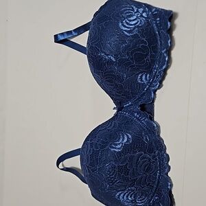Pure Beauty Women's Lace Padded Bra Blue With Adjustable Straps Size 38D #W-852
